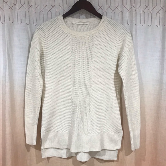 Athleta Merino Wool Crew Neck Womens Pullover Cream Sweater W/ Side Slits Size S - Picture 12 of 12